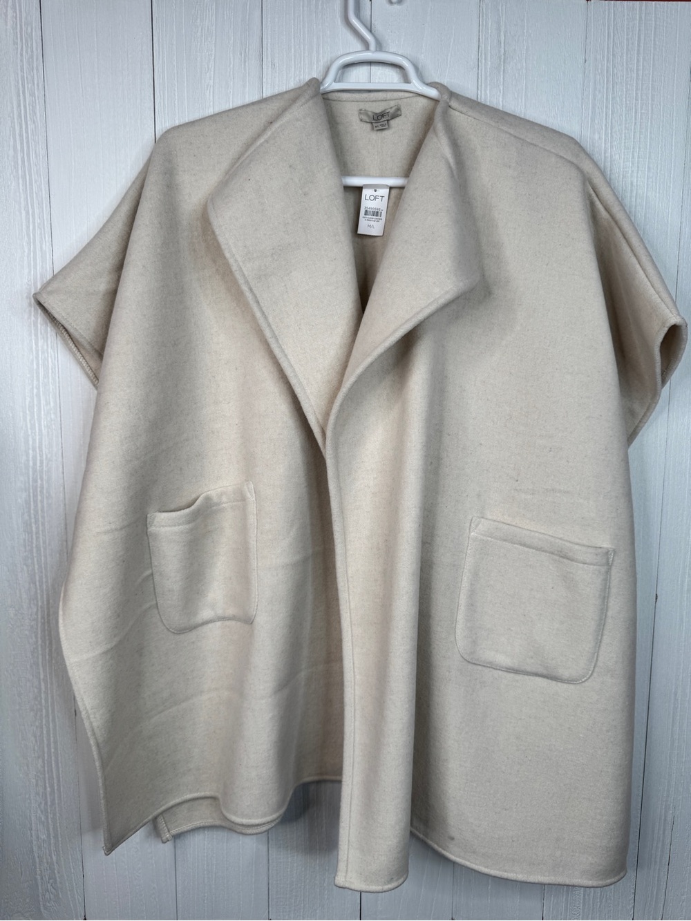 LOFT Cream Wool Blend Open-Front Cape Poncho Sweater M/L